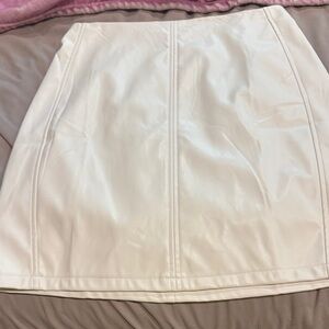 White Faux Leather Mini Skirt with Panel Stitching
